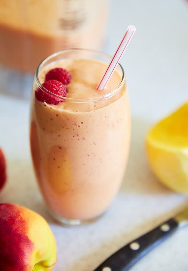 Peach, Mango and Raspberry Smoothie