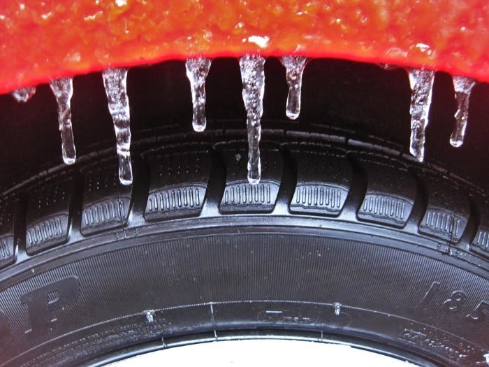Icicles on tyres